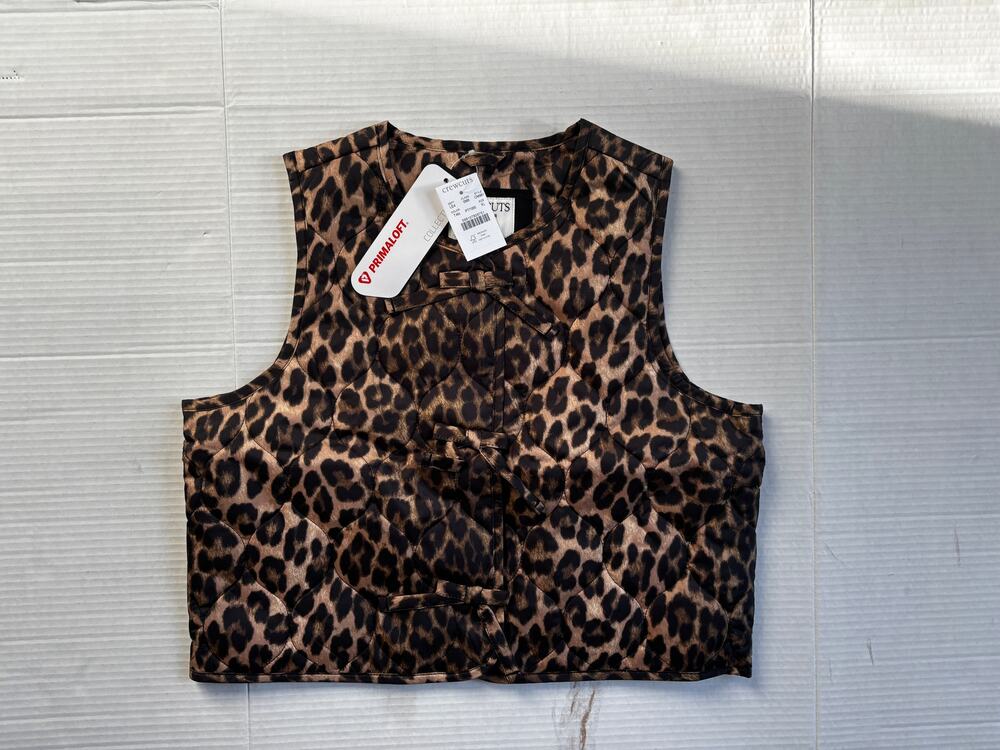 Crewcuts J.Crew Girls XL 12-13 Leopard Quilted Vest PrimaLoft NWT Bow TweenLayer